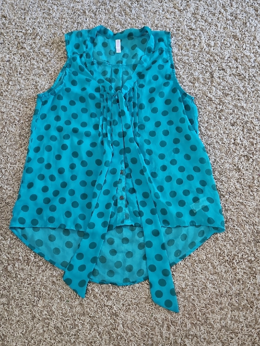Xhilaration Teal Sleeveless Polka Dot Tie-Front Blouse